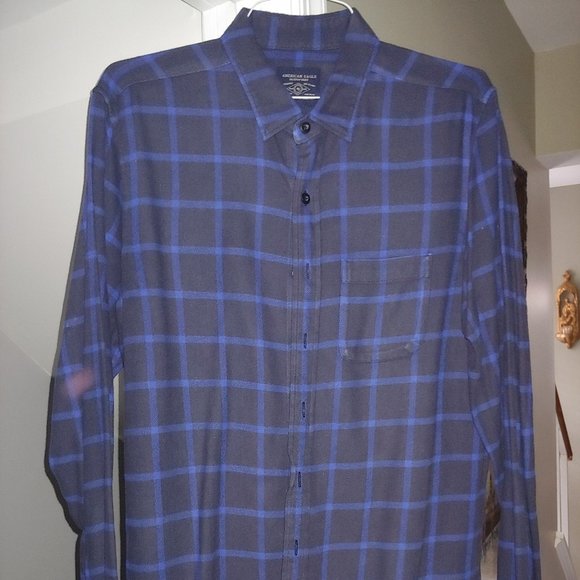 American Eagle Mens Size "Medium" Navy/light Blue Chequered Flannel Cotton 100% - Picture 1 of 5